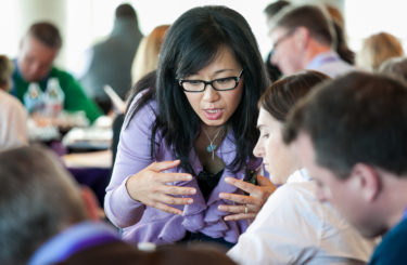 Esther Choy leads her workshop, "What Stories Are You Telling at Reunion," in the Global Hub's White Auditorium on Friday, May 5, 2017 in Evanston, IL during Kellogg's Reunion Weekend 2017. Photo by Eddie Quinones.