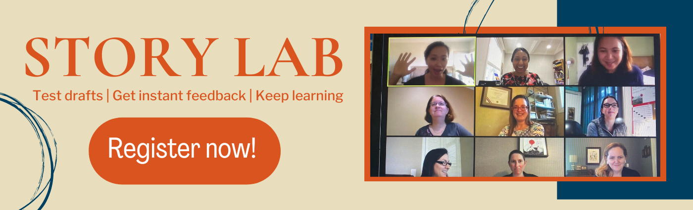 A banner describing Story Lab, a complimentary service to workshop stories with a facilitator. Learn how to handle opposing views