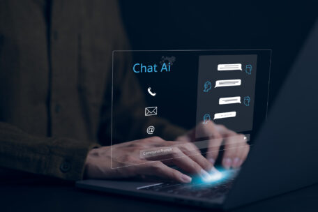 Ai, the concept of artificial intelligence use analytics. Man using technology smart robot AI, artificial intelligence by enter command prompt for generates something, Chatgpt Futuristic technology.
